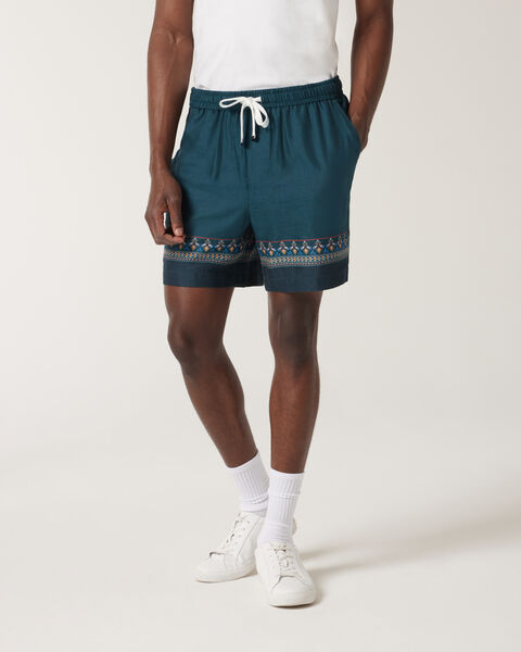 Panel Print Elasticated Shorts, Green, hi-res